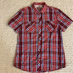 ❤️🤍💙 Buffalo David Bitton red, white and blue checkered button down shirt, L